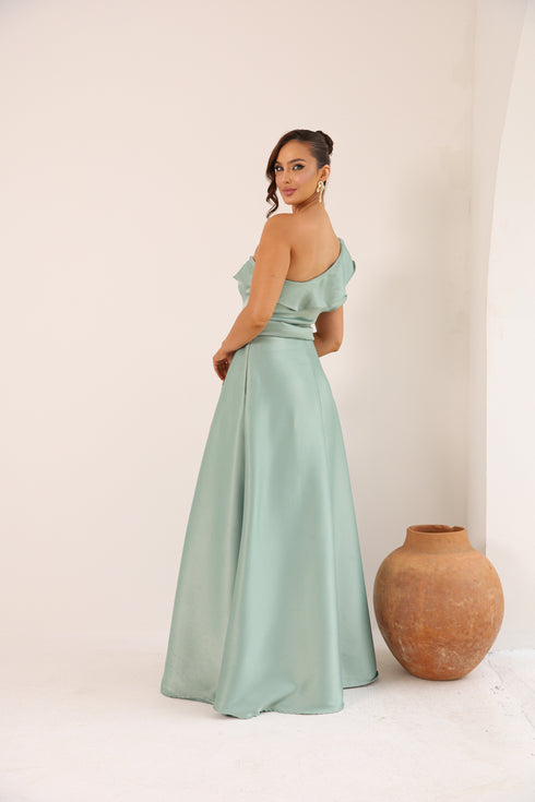 VESTIDO LISO UM OMBRO SÓ BABADO VESTIDO DE FESTA PETRA FINA